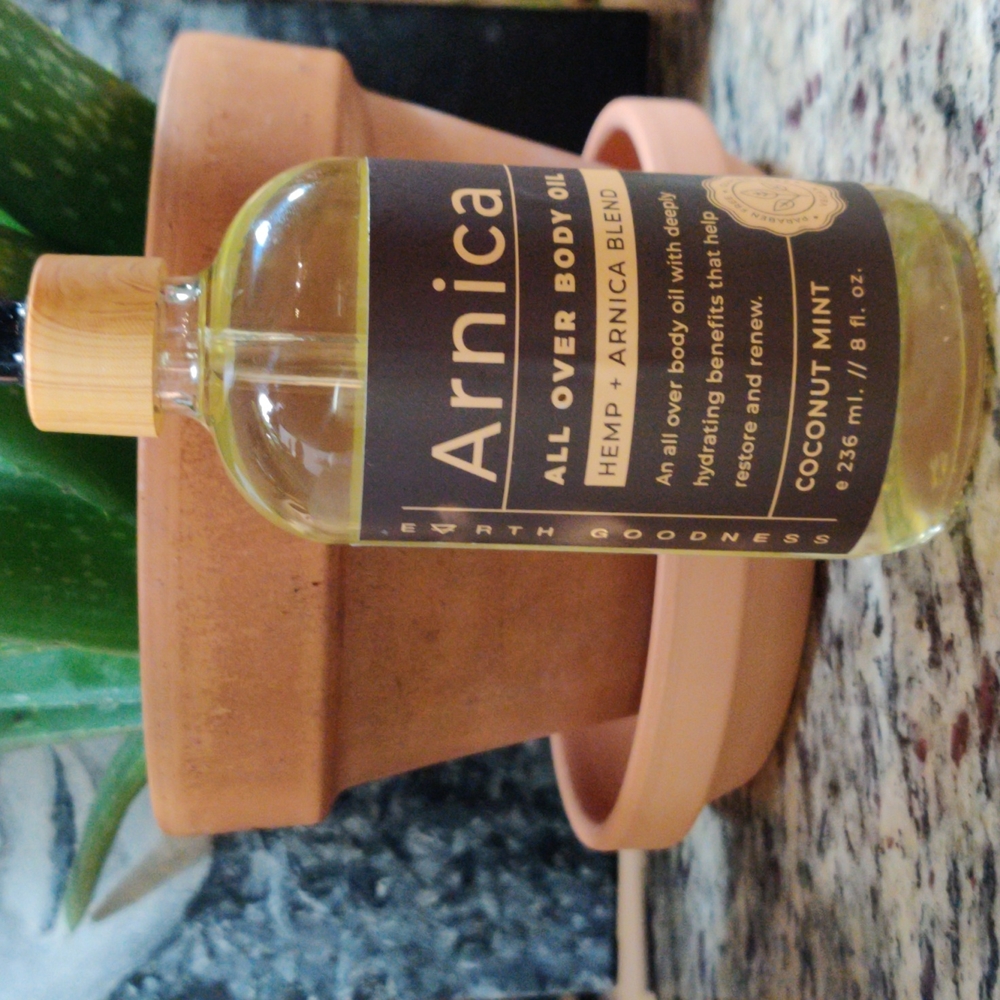 EARTH GOODNESS ARNICA ALL OVER BODY OIL HEMP+ARNICA BLEND COCONUT MINT 8FLOZ